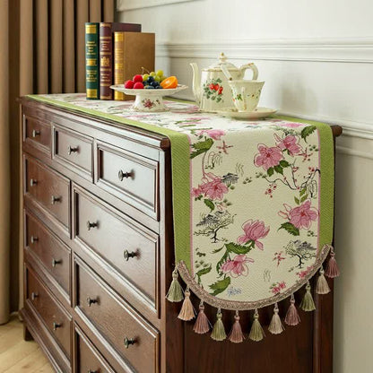 Floral table runner with fringes