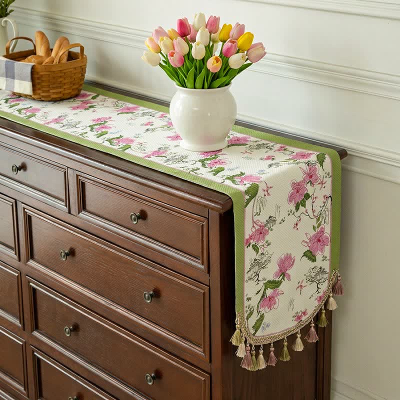 Floral table runner with fringes