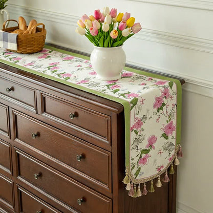 Floral table runner with fringes