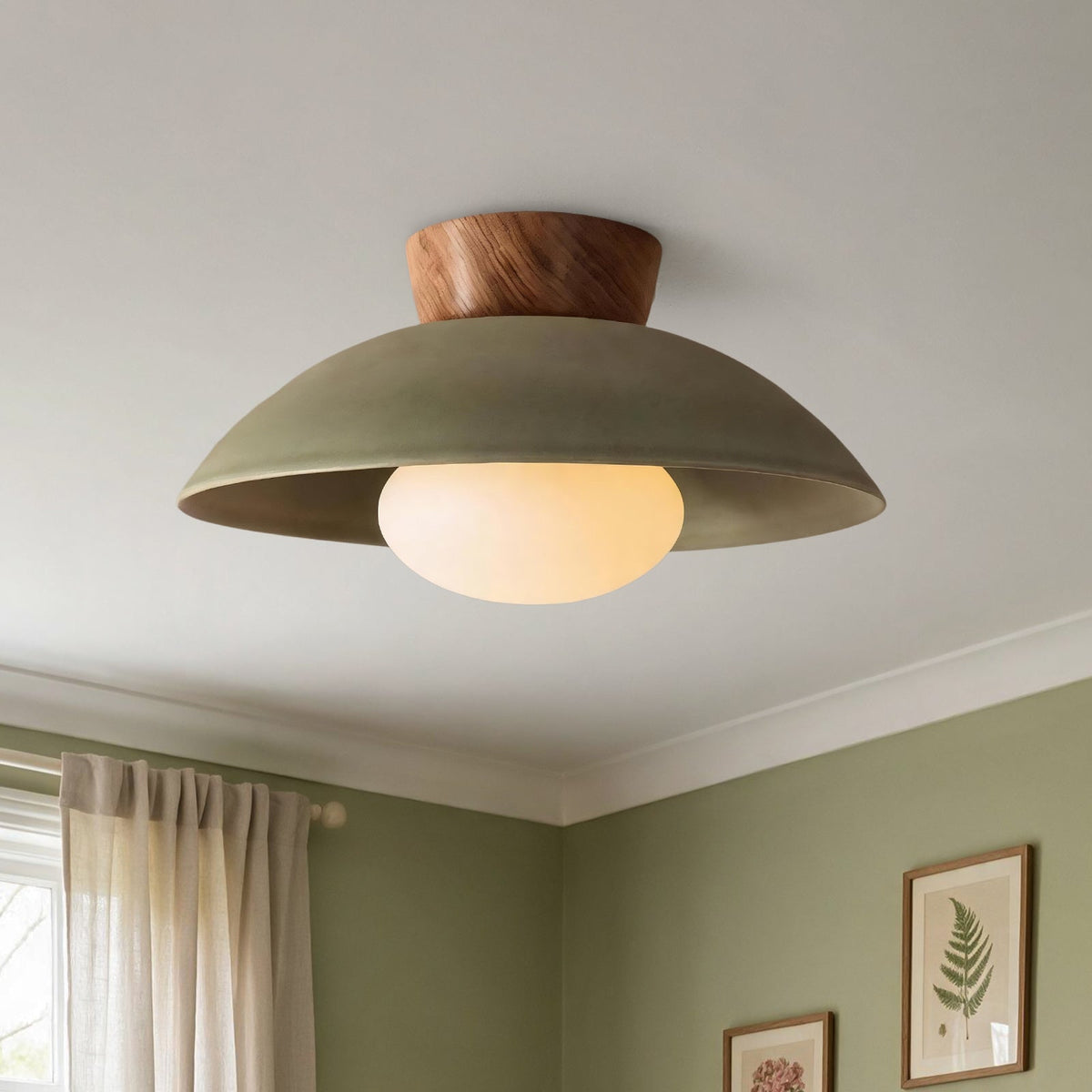 Dome ceiling light with wooden mount