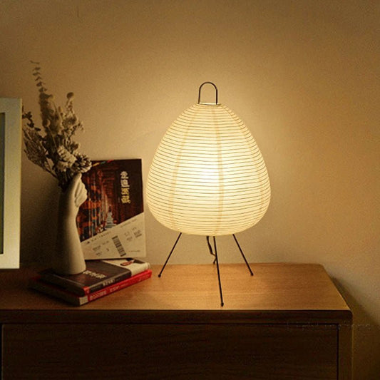 Lampka stołowa LED z papierowym kloszem ryżowym i trójnożną podstawą