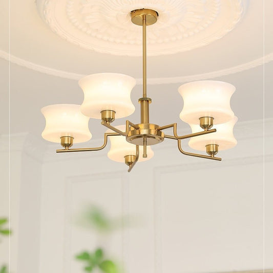 Żyrandol vintage LED E26/E27 złoty metalowo-szklany do salonu i jadalni