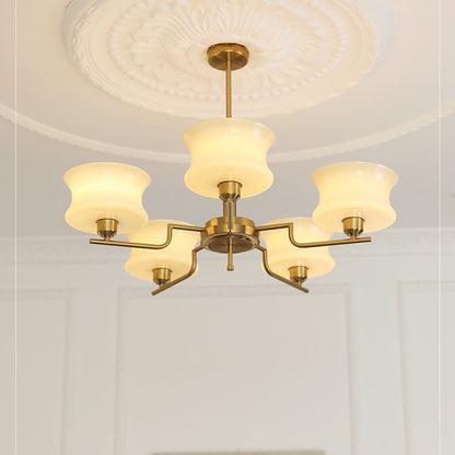 Żyrandol vintage LED E26/E27 złoty metalowo-szklany do salonu i jadalni