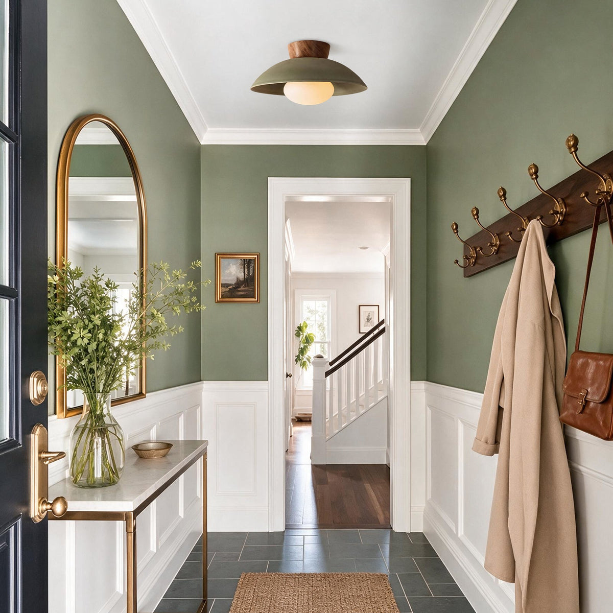 Dome ceiling light with wooden mount