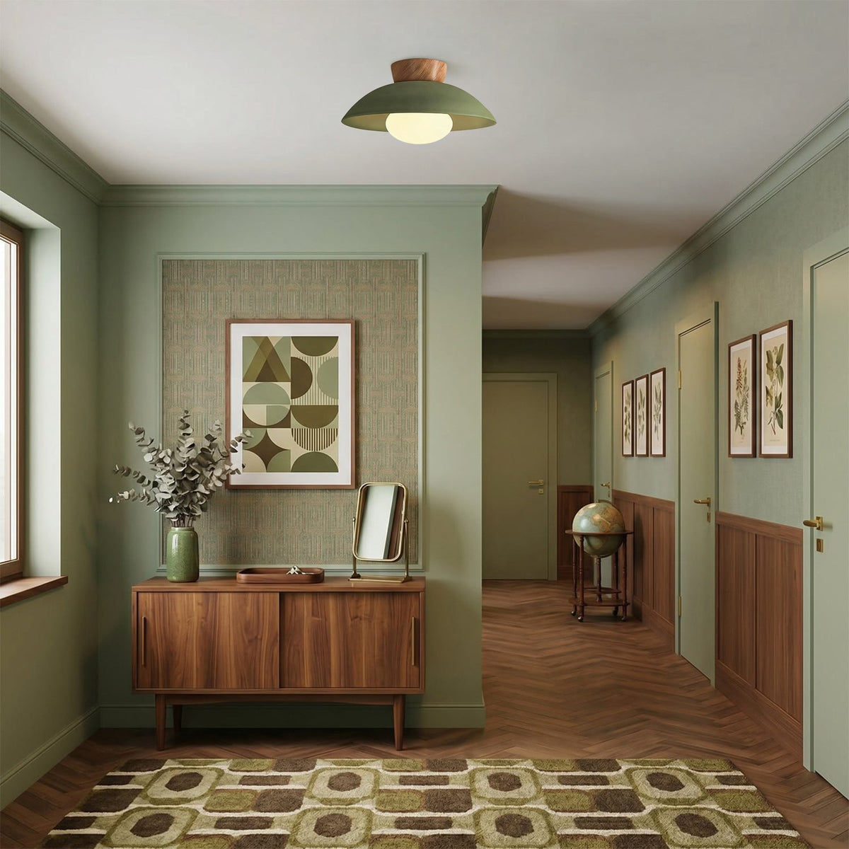 Dome ceiling light with wooden mount