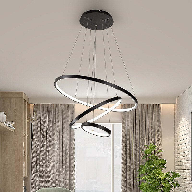 Lampa wisząca LED z trzema pierścieniami i pilotem do regulacji światła