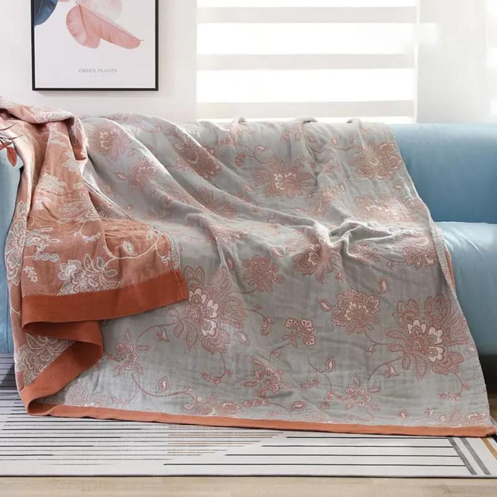 Koc jacquard z motywem kwiatowym