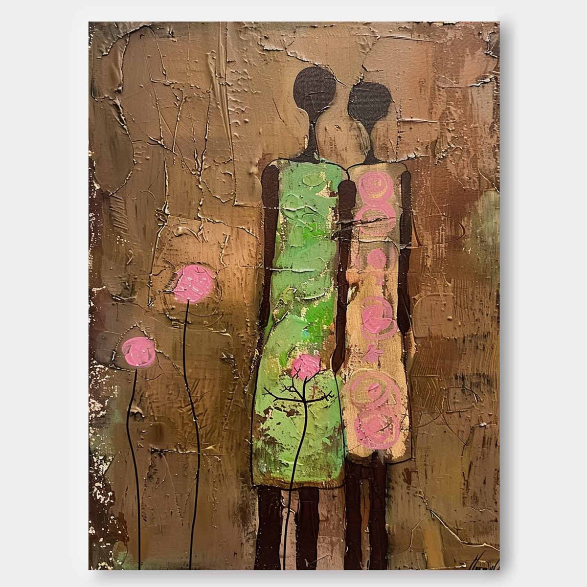 Painting of two figures with flowers
