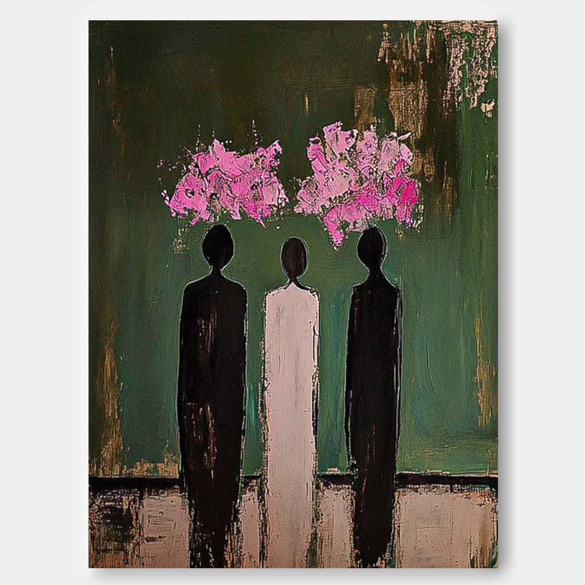 Abstract painting of three figures