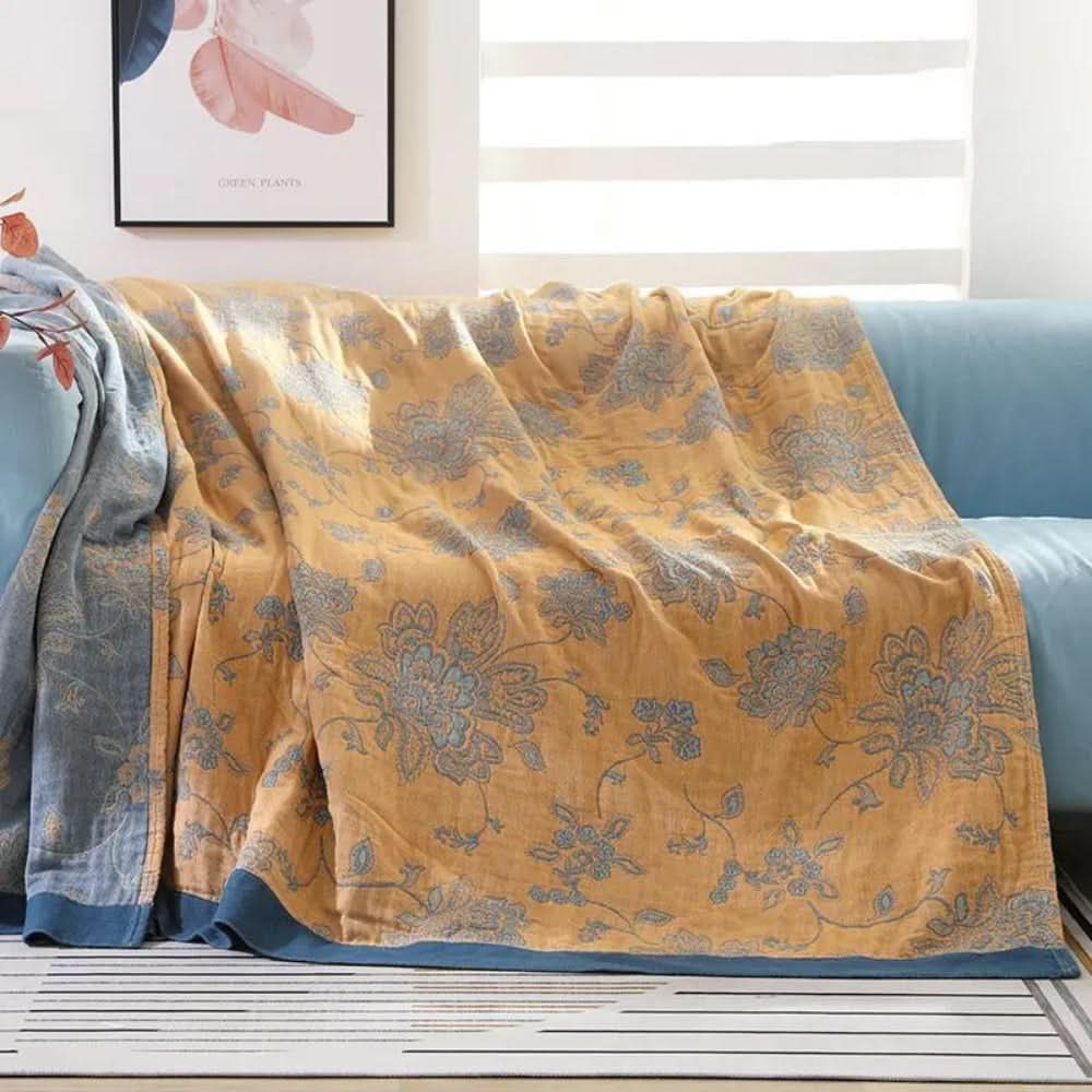 Koc jacquard z motywem kwiatowym