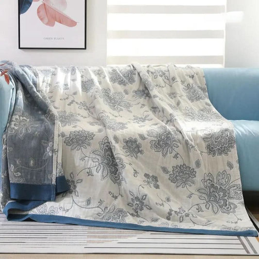 Koc jacquard z motywem kwiatowym