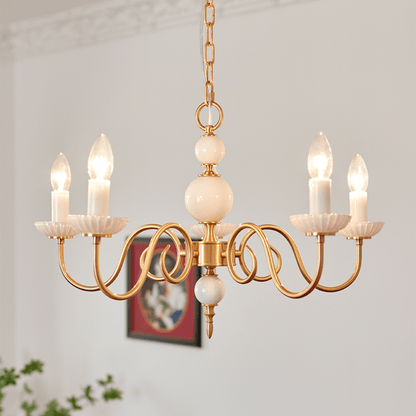 Żyrandol szklany E14 miedziany w stylu retro do sypialni