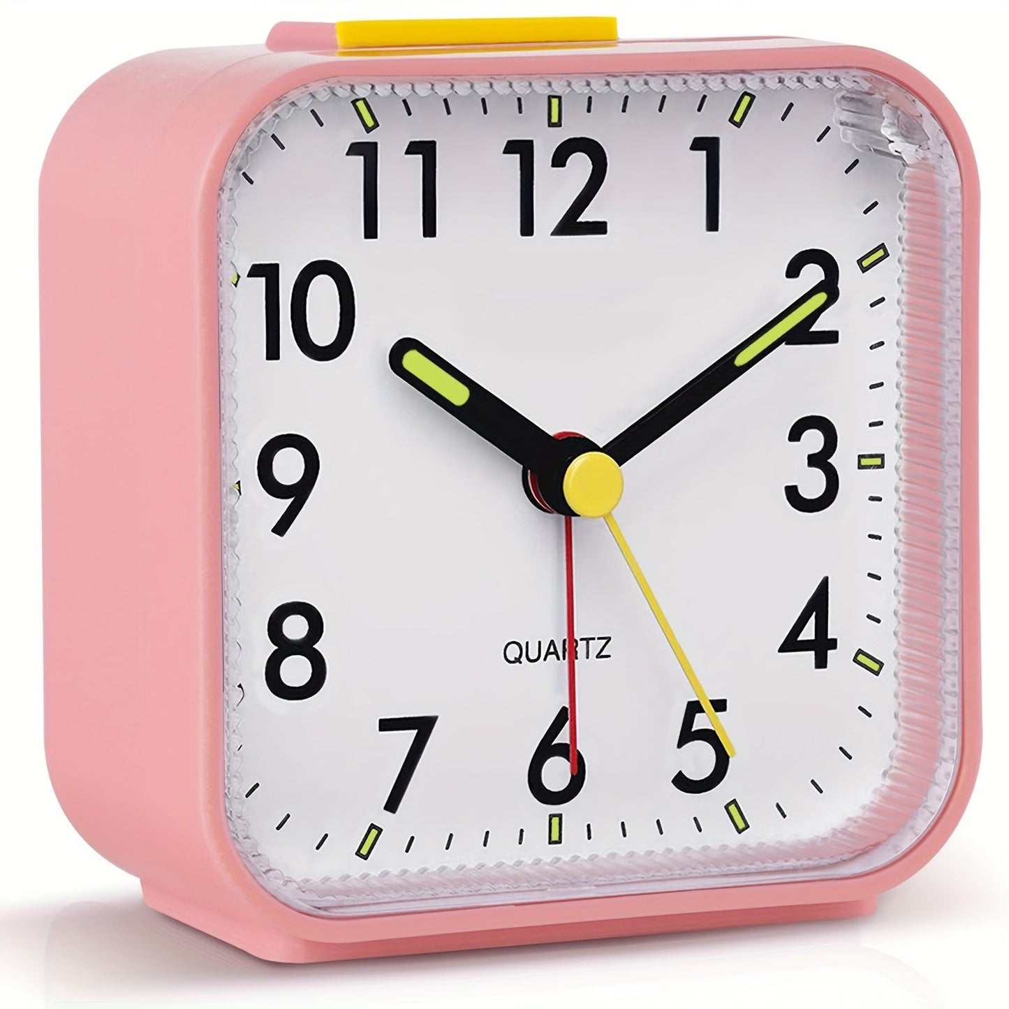 Travel alarm clock with luminous hands