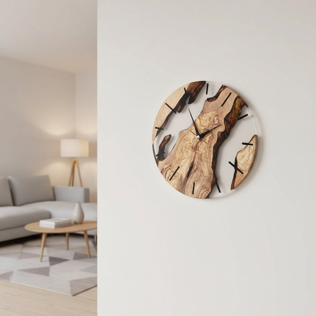 Drewniany Zegar Ścienny 30 × 30 cm z Mechanizmem Kwarcowym w Stylu Skandynawskim