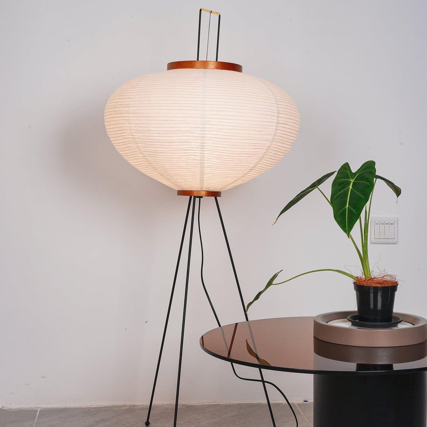 Lampa podłogowa papier ryżowy E27 stojąca metalowa do salonu i sypialni