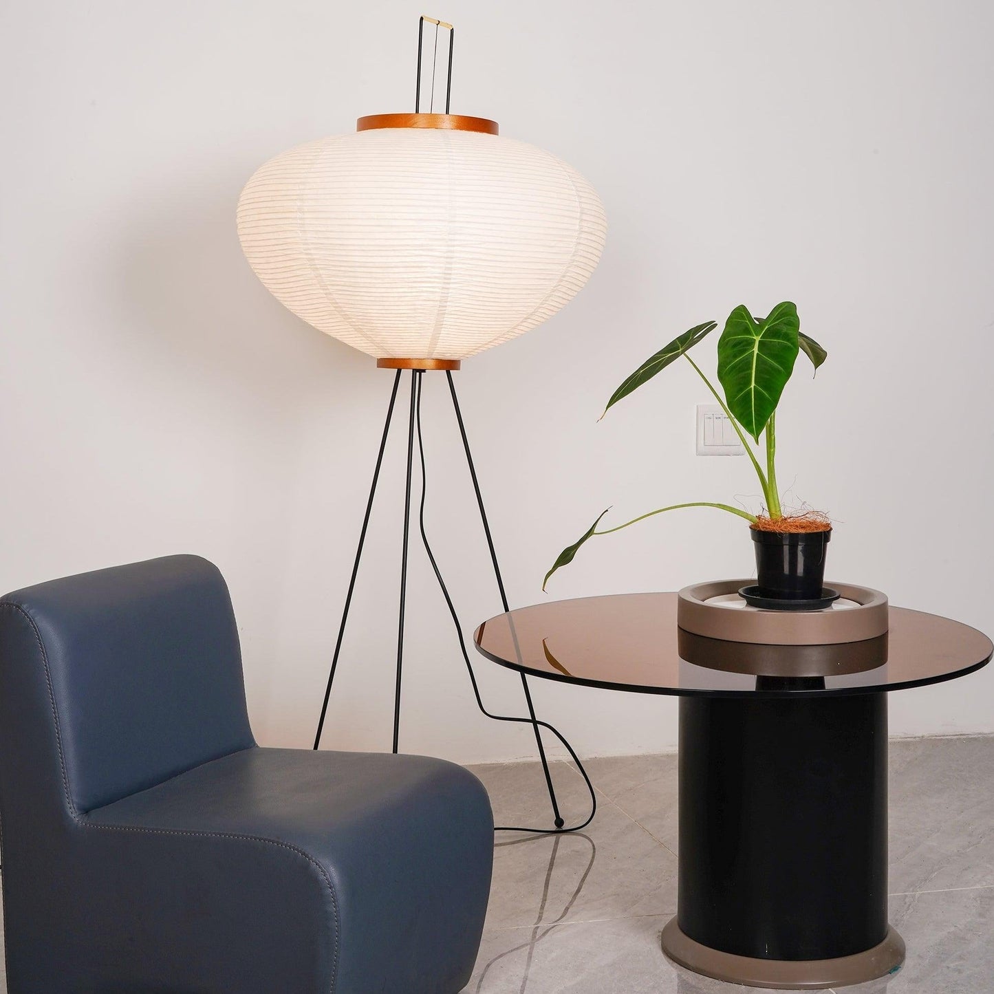 Lampa podłogowa papier ryżowy E27 stojąca metalowa do salonu i sypialni