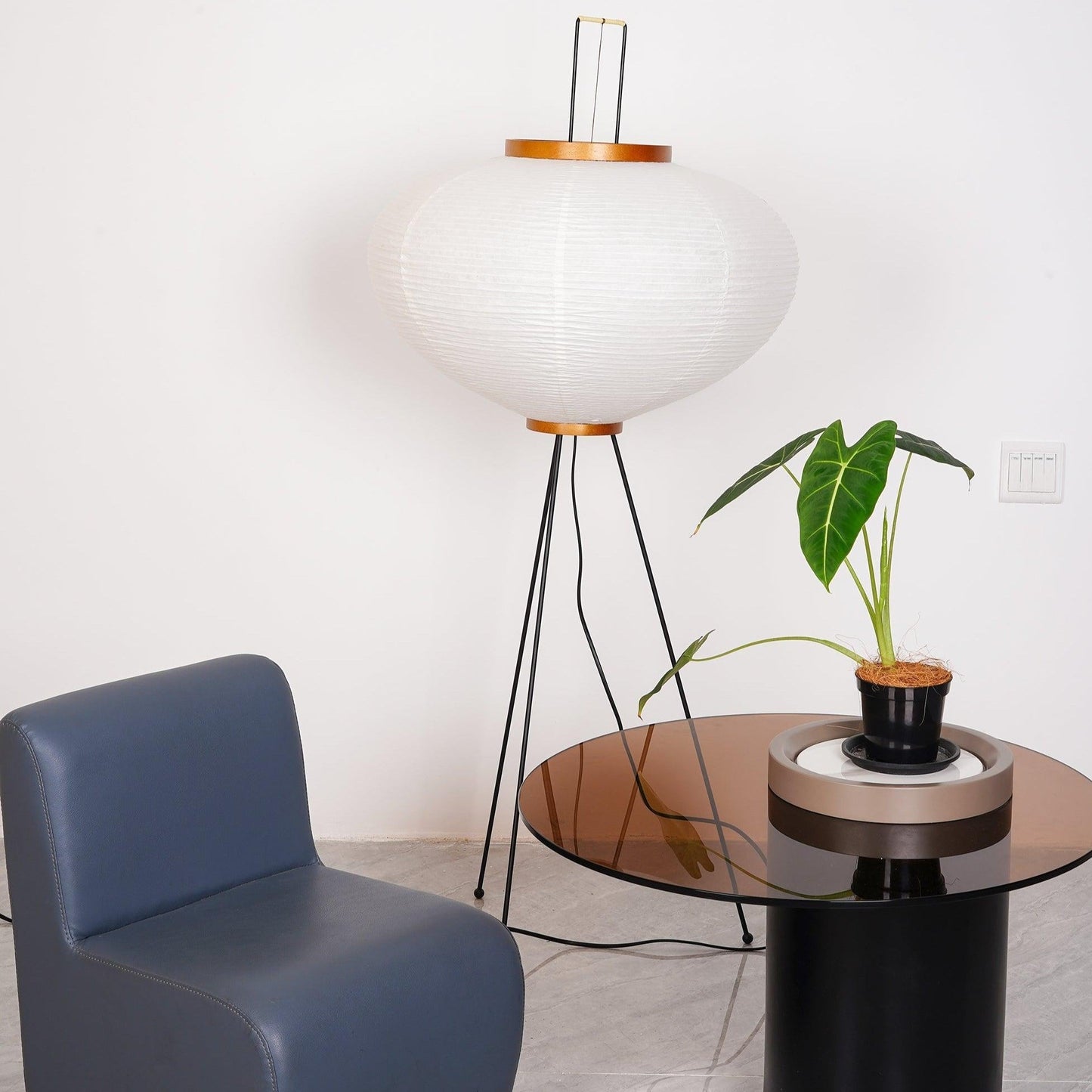 Lampa podłogowa papier ryżowy E27 stojąca metalowa do salonu i sypialni
