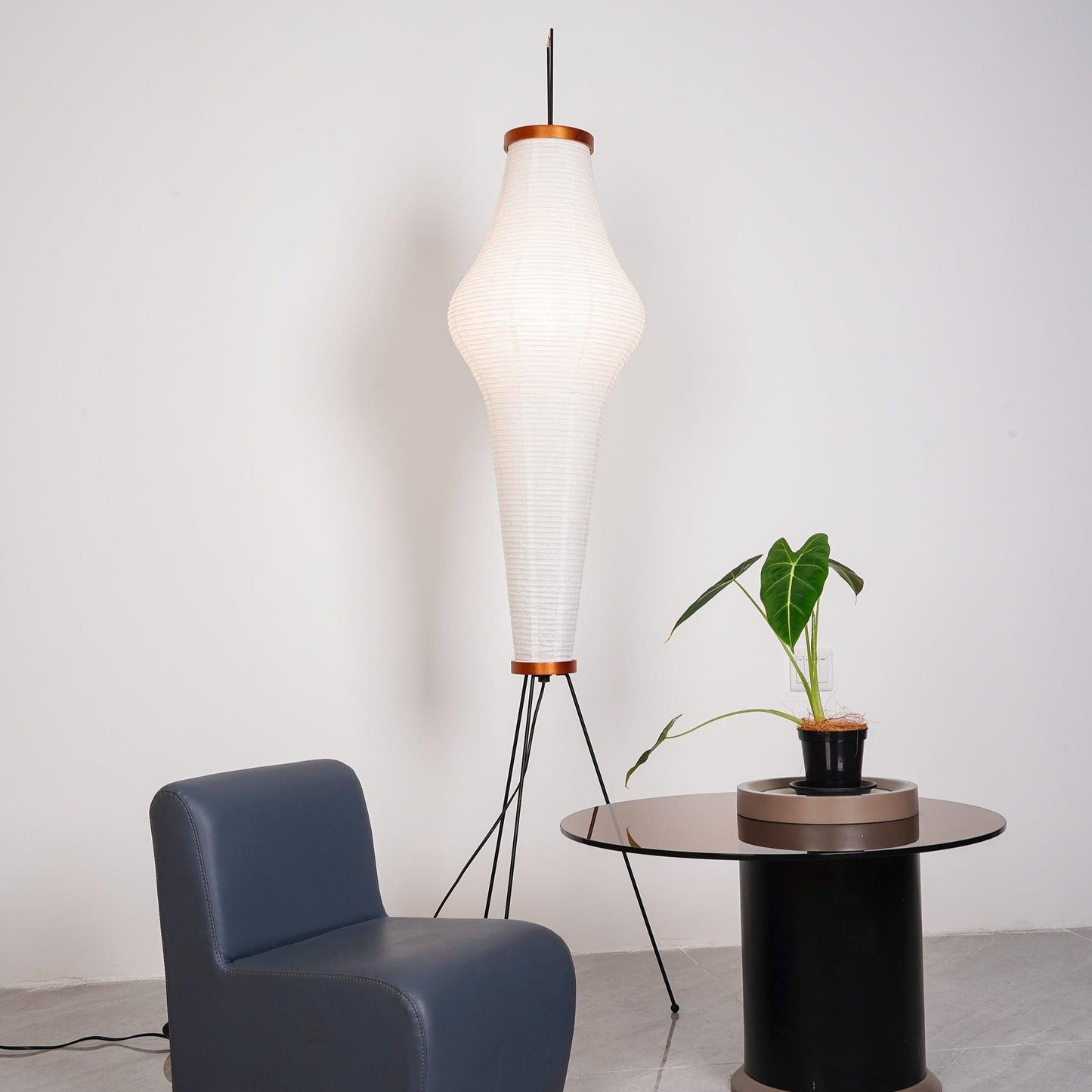Lampa podłogowa papier ryżowy E27 stojąca metalowa do salonu i sypialni