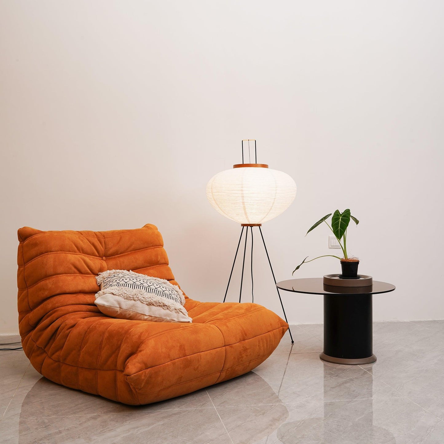 Lampa podłogowa papier ryżowy E27 stojąca metalowa do salonu i sypialni