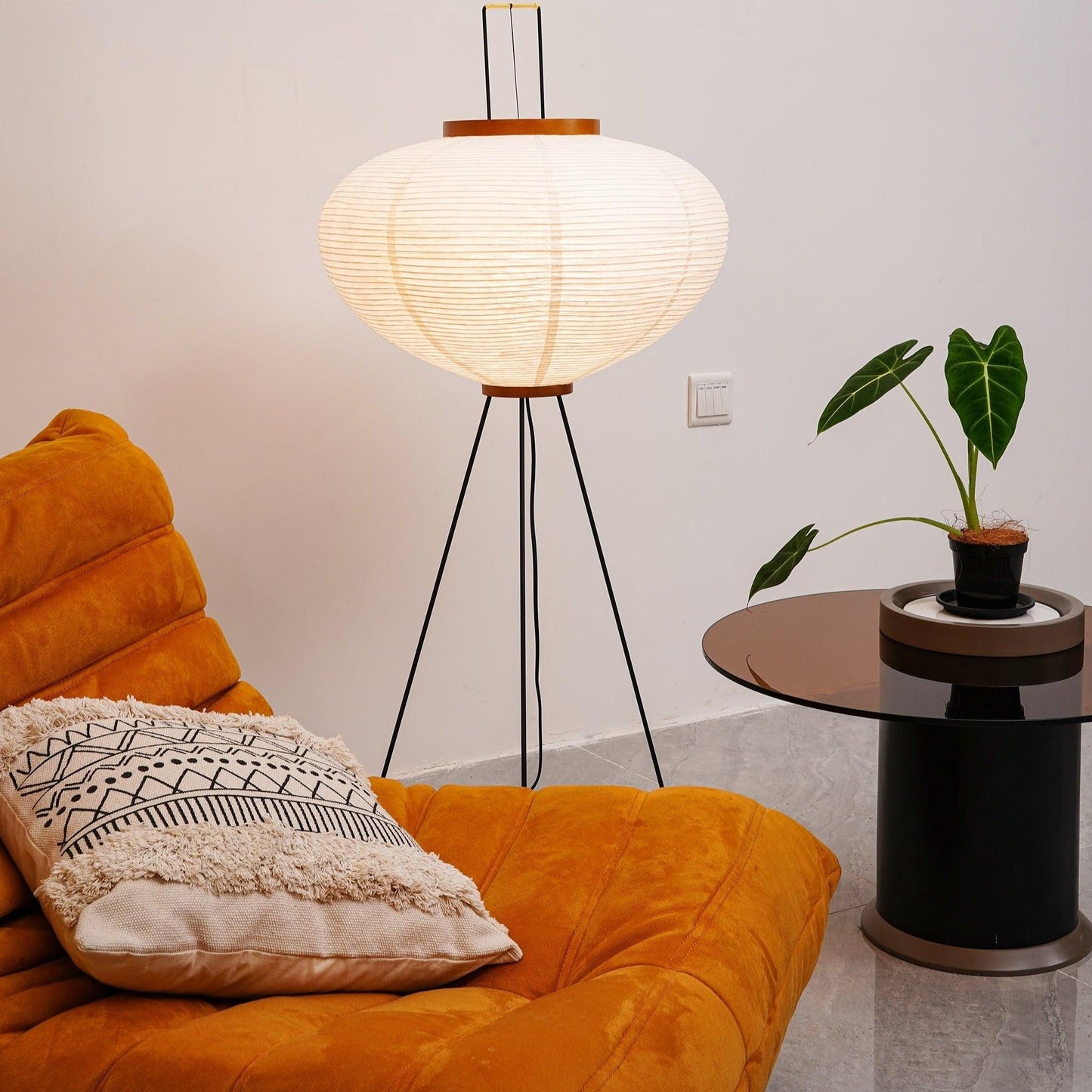 Lampa podłogowa papier ryżowy E27 stojąca metalowa do salonu i sypialni