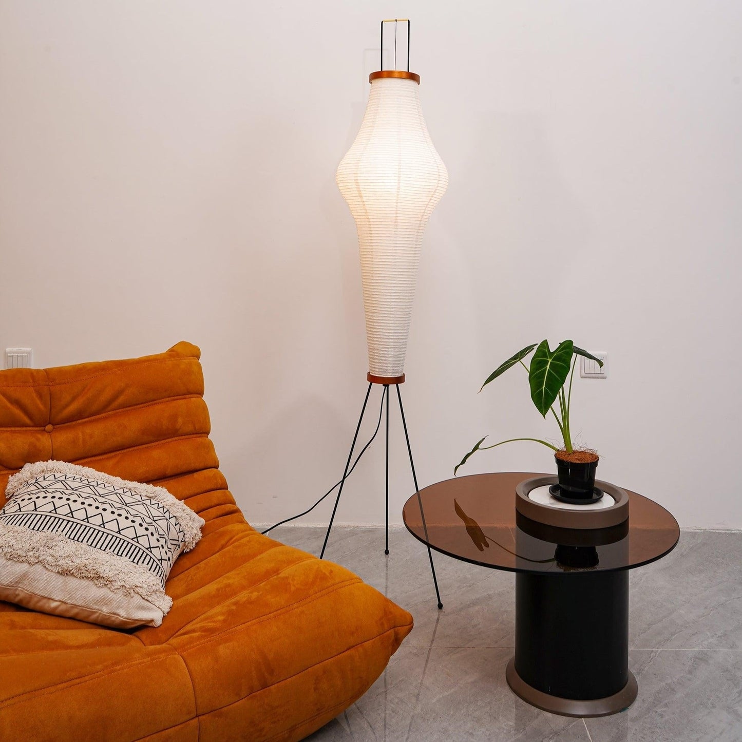 Lampa podłogowa papier ryżowy E27 stojąca metalowa do salonu i sypialni