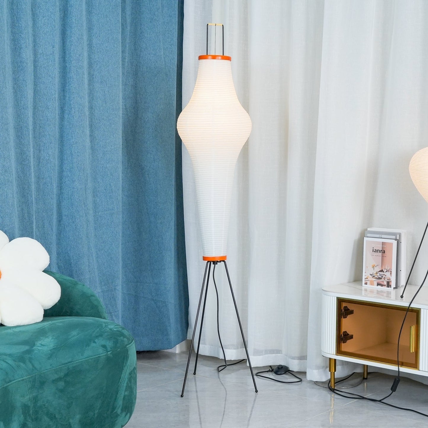 Lampa podłogowa papier ryżowy E27 stojąca metalowa do salonu i sypialni