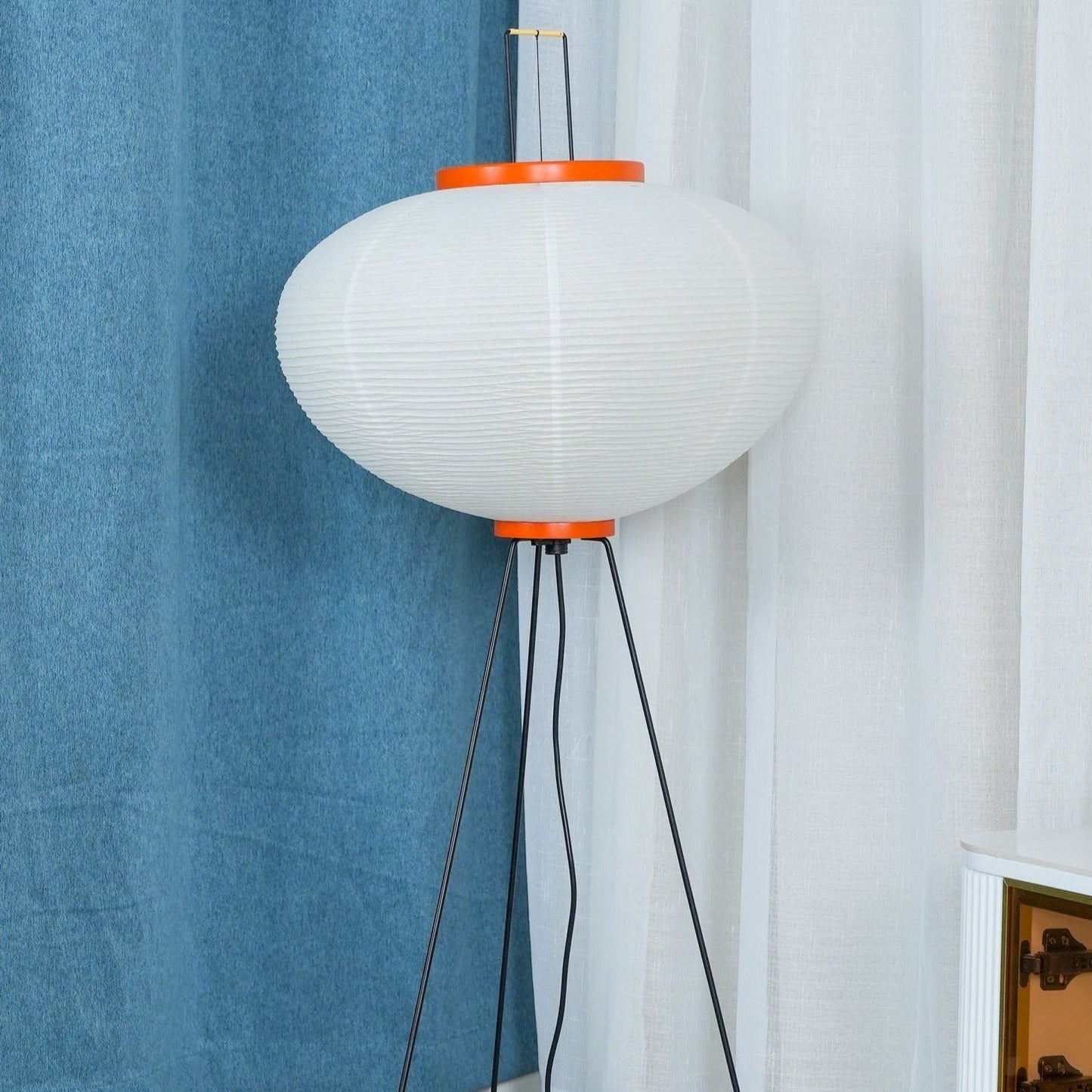 Lampa podłogowa papier ryżowy E27 stojąca metalowa do salonu i sypialni