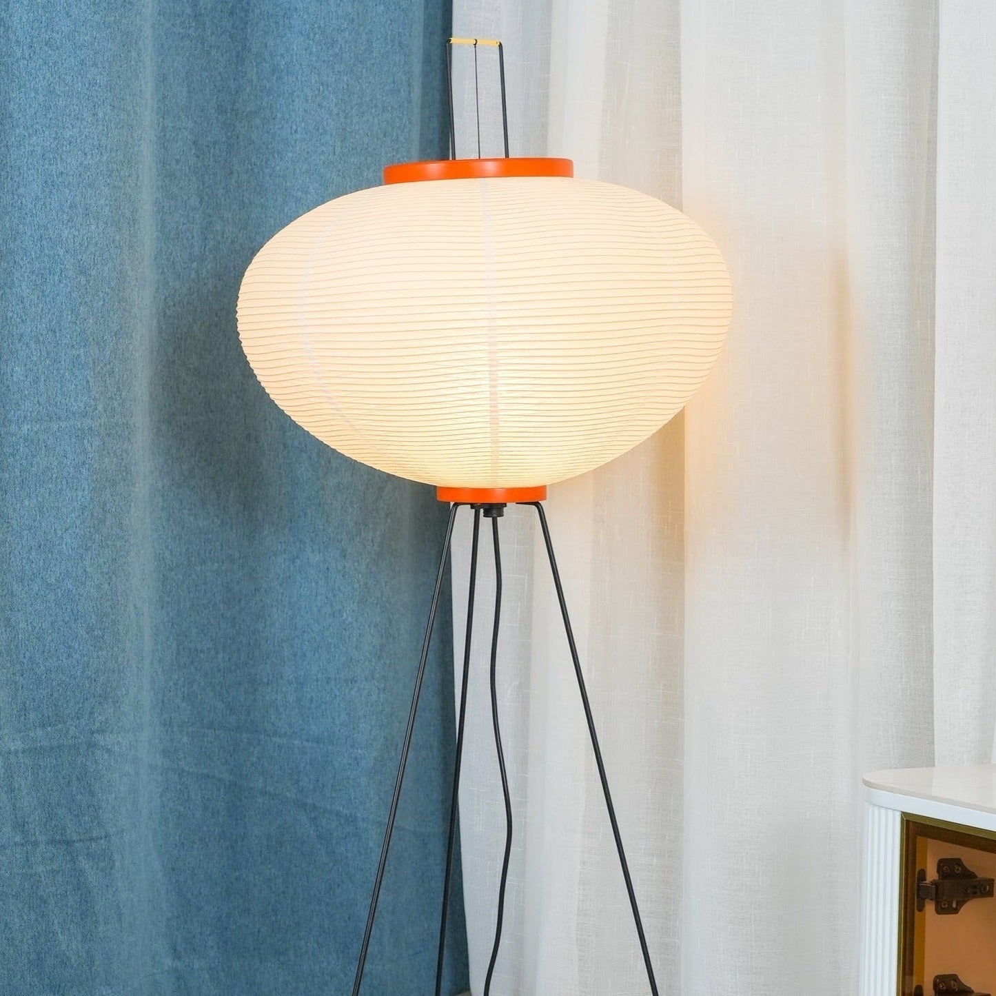 Lampa podłogowa papier ryżowy E27 stojąca metalowa do salonu i sypialni