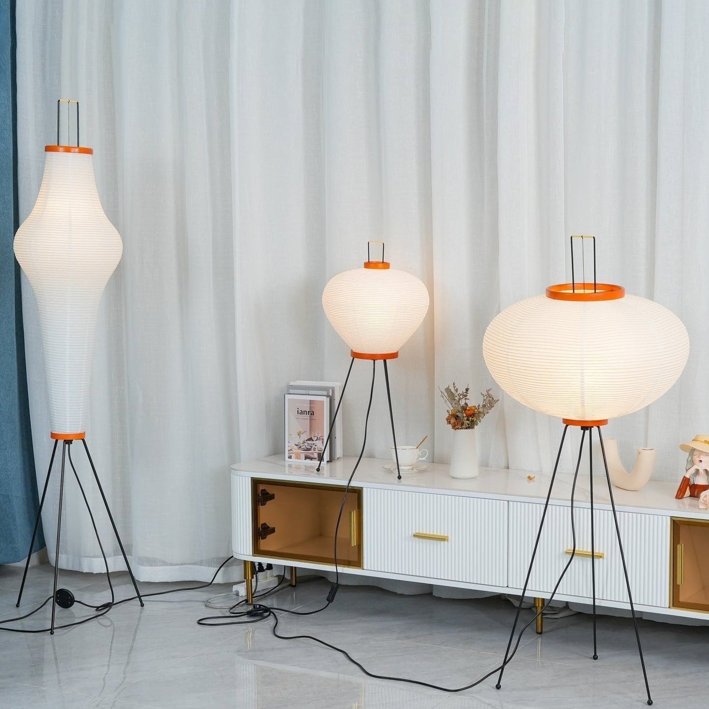 Lampa podłogowa papier ryżowy E27 stojąca metalowa do salonu i sypialni