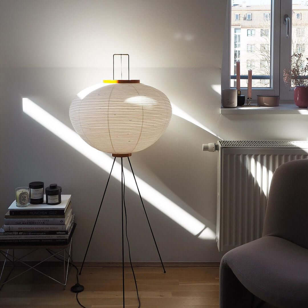 Lampa podłogowa papier ryżowy E27 stojąca metalowa do salonu i sypialni