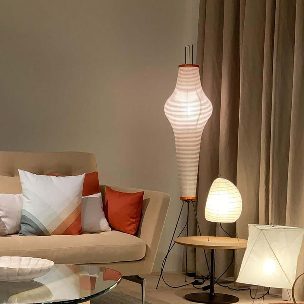 Lampa podłogowa papier ryżowy E27 stojąca metalowa do salonu i sypialni