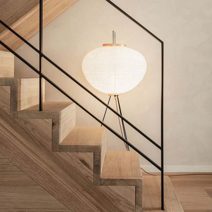 Lampa podłogowa papier ryżowy E27 stojąca metalowa do salonu i sypialni