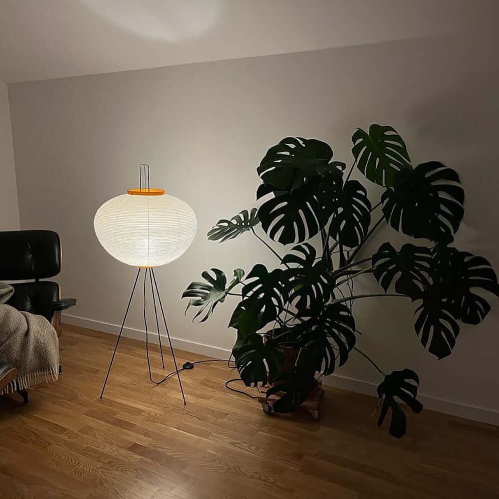 Lampa podłogowa papier ryżowy E27 stojąca metalowa do salonu i sypialni