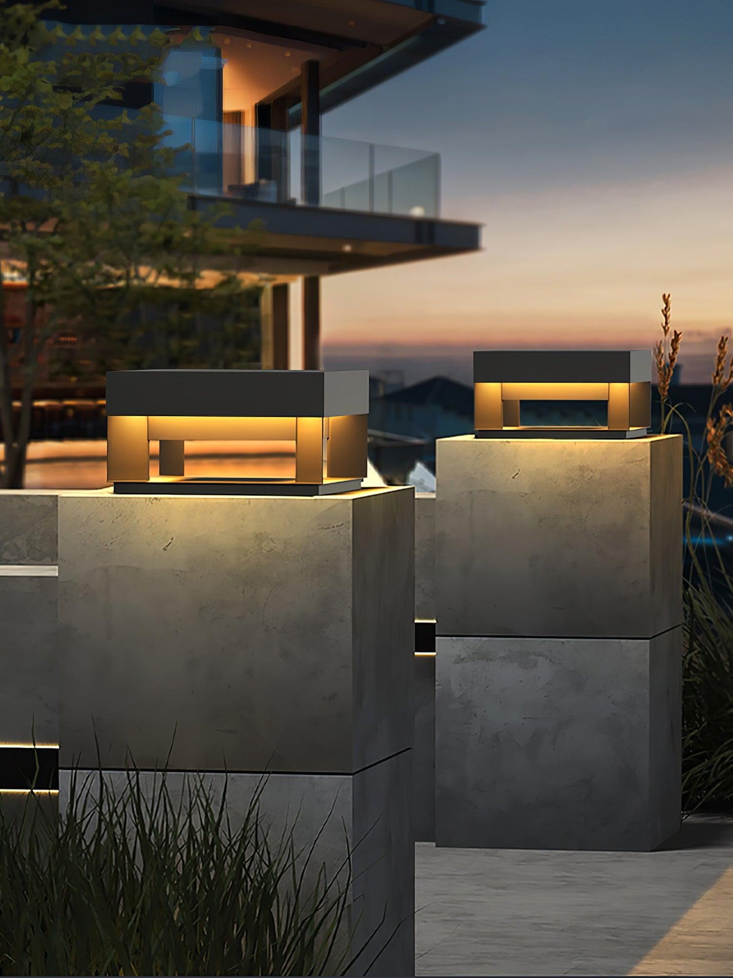 Zwarte doos lantaarnpaal voor buitenZewnętrzna lampa ogrodowa LED z obudową metalowo-akrylową i stopniem ochrony IP65