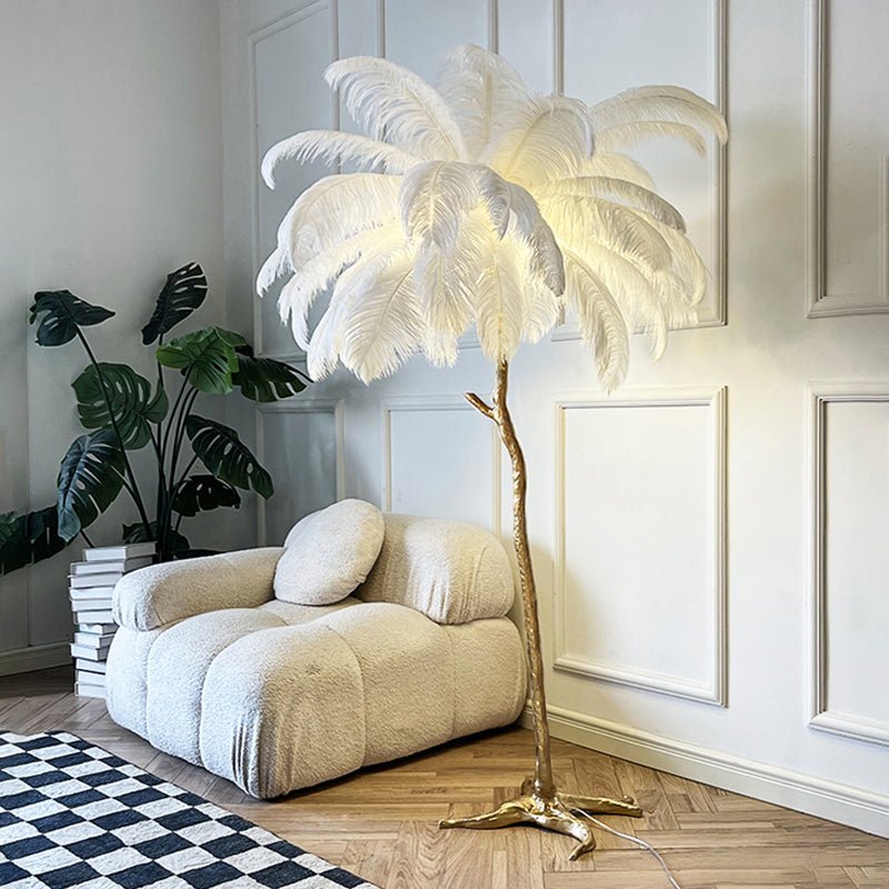 Lampa podłogowa LED E14 z piórami 3 tryby światła do salonu i sypialni
