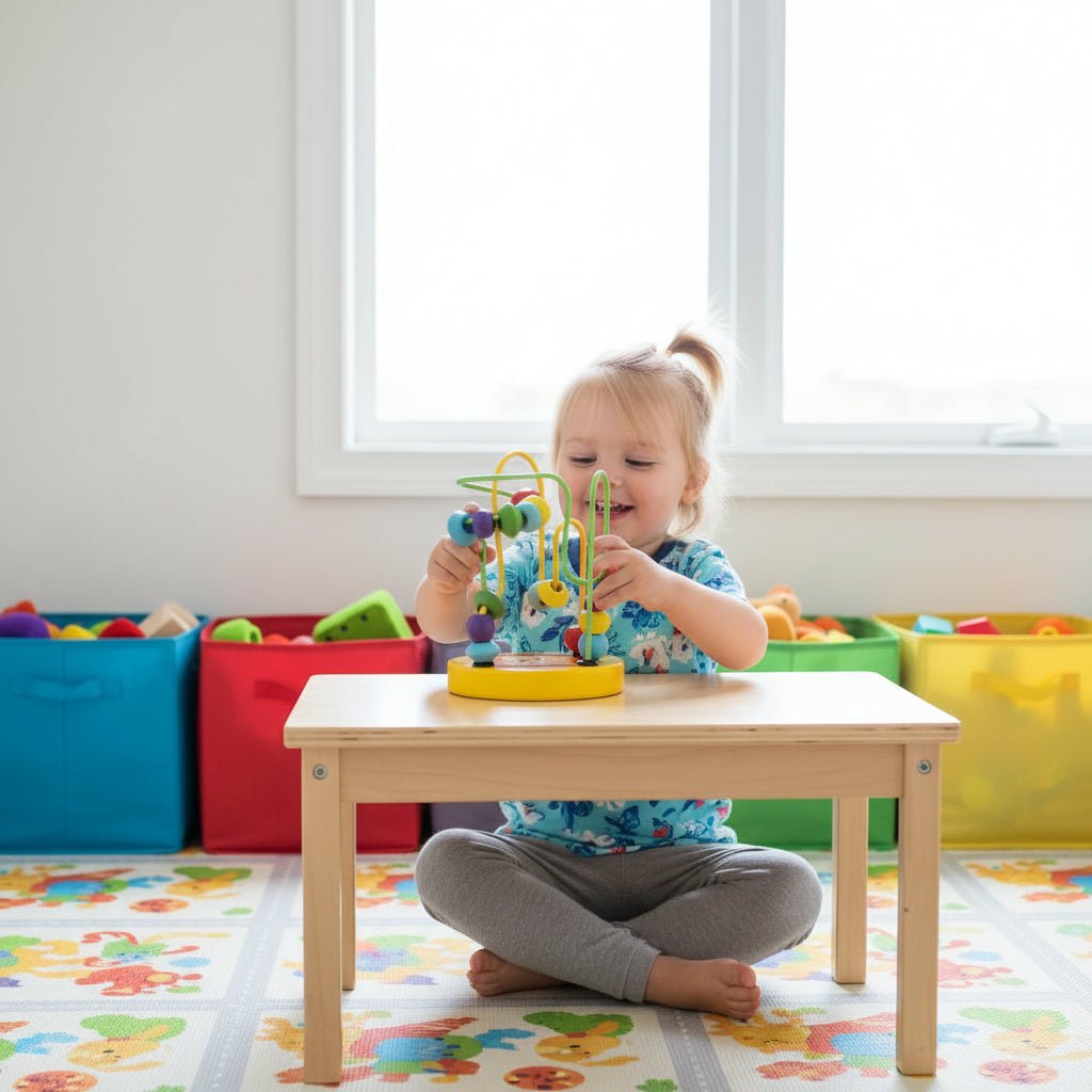 Drewniana Kolejka Koralikowa dla Dzieci – Zabawka Edukacyjna do Nauki i Motoryki