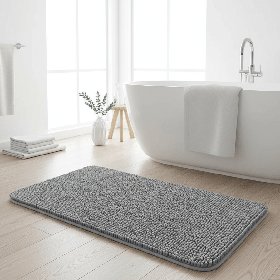 Non-slip chenille bathroom mat