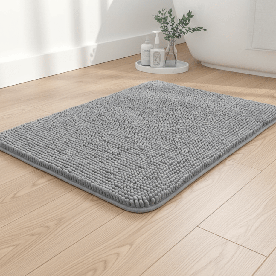 Non-slip chenille bathroom mat