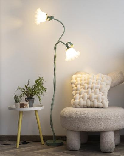Lampa podłogowa LED E27 z motywem kwiatowym 2–3 punkty świetlne do salonu