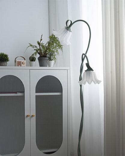 Lampa podłogowa LED E27 z motywem kwiatowym 2–3 punkty świetlne do salonu