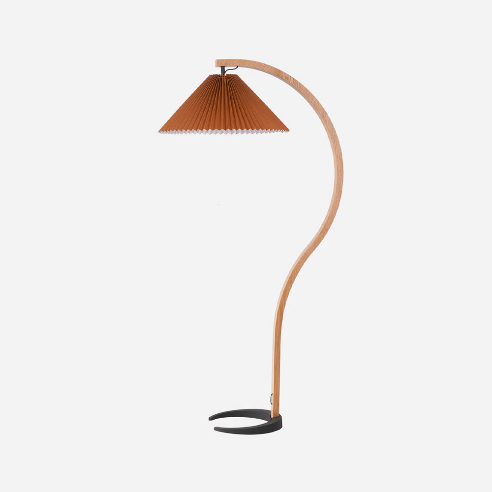 Lampa podłogowa z drewnem bukowym i metalową konstrukcją z gwintem E27