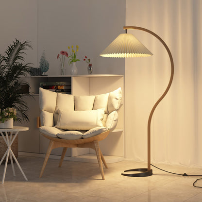 Lampa podłogowa z drewnem bukowym i metalową konstrukcją z gwintem E27