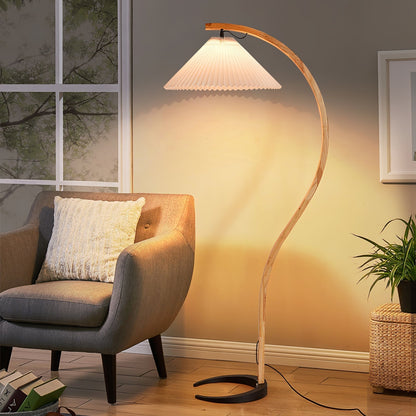 Lampa podłogowa z drewnem bukowym i metalową konstrukcją z gwintem E27