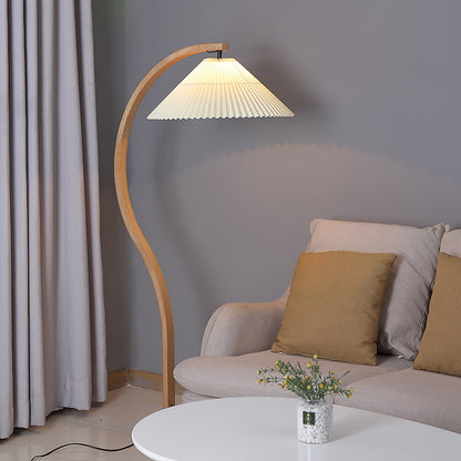 Lampa podłogowa z drewnem bukowym i metalową konstrukcją z gwintem E27