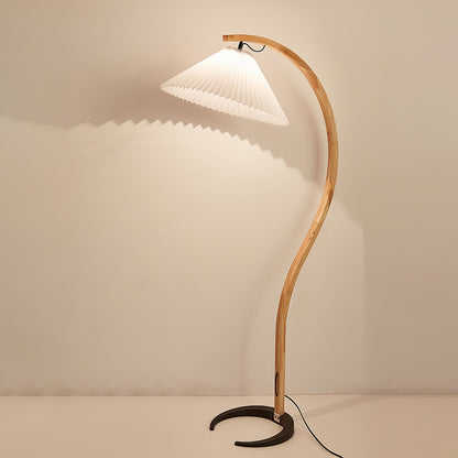 Lampa podłogowa z drewnem bukowym i metalową konstrukcją z gwintem E27