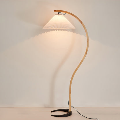 Lampa podłogowa z drewnem bukowym i metalową konstrukcją z gwintem E27