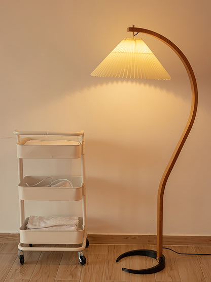 Lampa podłogowa z drewnem bukowym i metalową konstrukcją z gwintem E27