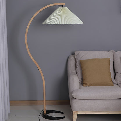 Lampa podłogowa z drewnem bukowym i metalową konstrukcją z gwintem E27