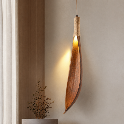 Wooden leaf pendant light