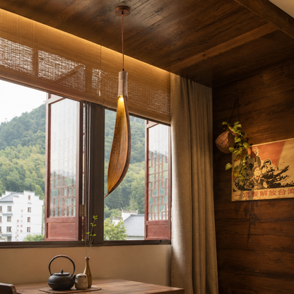 Wooden leaf pendant light